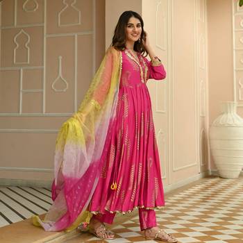 Women Designer Rayon kurta pant with chiffon dupatta sets 4