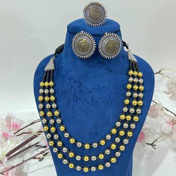 3 layer multistrand necklace set, Indian jewelery set, oxidised multilayer set, ethnic jewellery 2