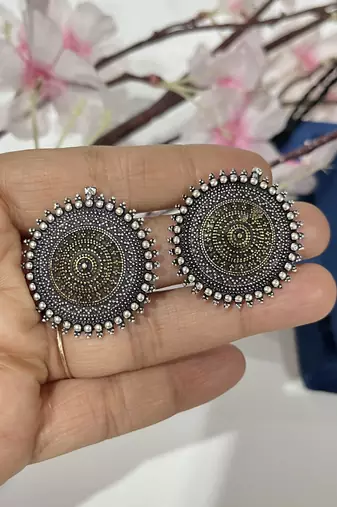 3 layer multistrand necklace set, Indian jewelery set, oxidised multilayer set, ethnic jewellery