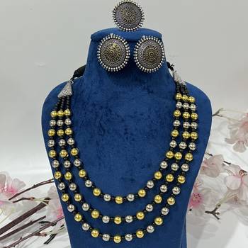 3 layer multistrand necklace set, Indian jewelery set, oxidised multilayer set, ethnic jewellery 4