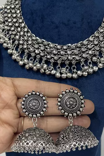 Oxidised Ghunghroo Choker Set