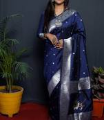 Navy blue woven paithani silk designer saree with blouse