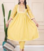 Womens Rayon Designer Embroidered Flared Kurti & Pant Set