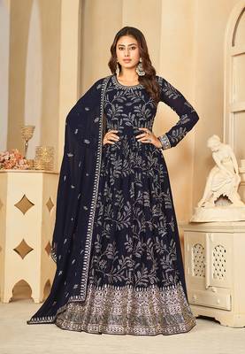 Navy blue sequins faux georgette designer salwar suit 1