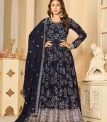 Navy blue sequins faux georgette designer salwar suit