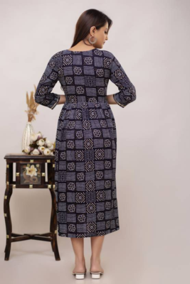 Womens Rayon Printed Black Designer Flared Gown Cum Kurti  2
