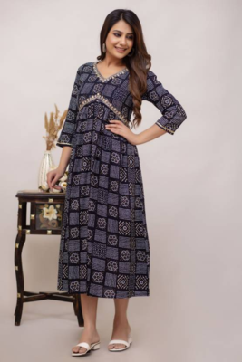 Womens Rayon Printed Black Designer Flared Gown Cum Kurti  4