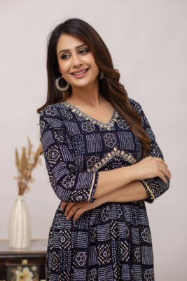 Womens Rayon Printed Black Designer Flared Gown Cum Kurti  5