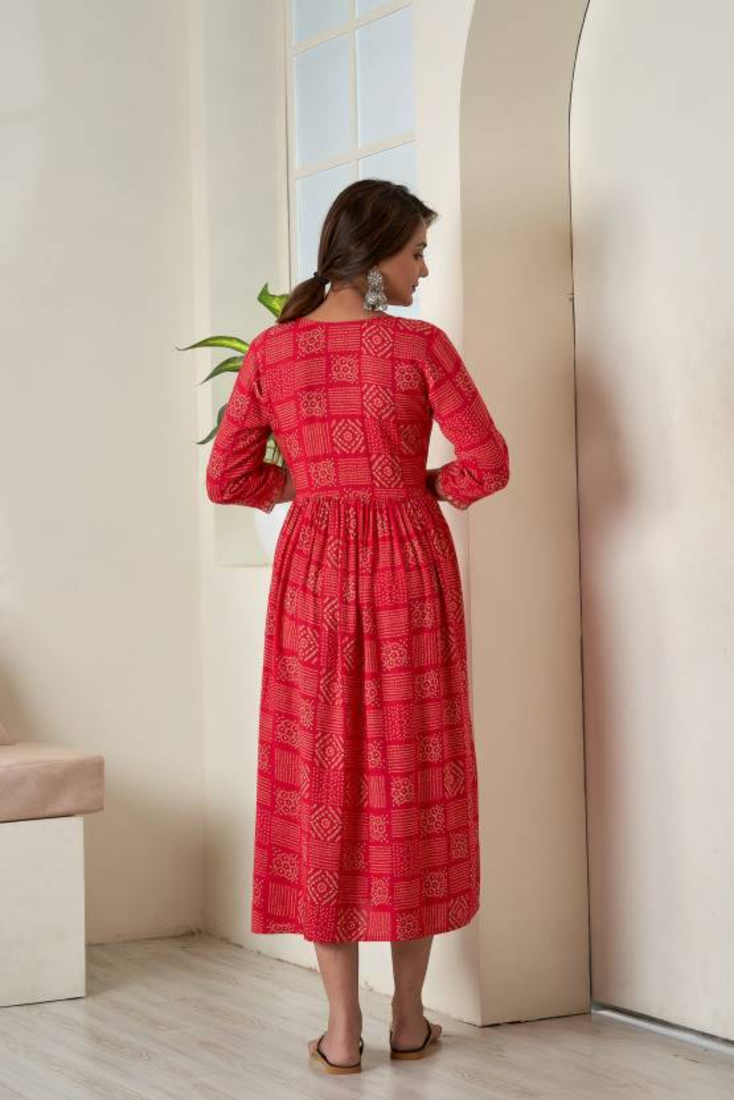 Bloom Red Flared Rayon Kurti