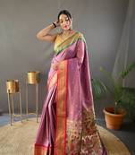 Pink Paithani Silk Blend Saree With Rich Pallu And Contrast Zari Blouse