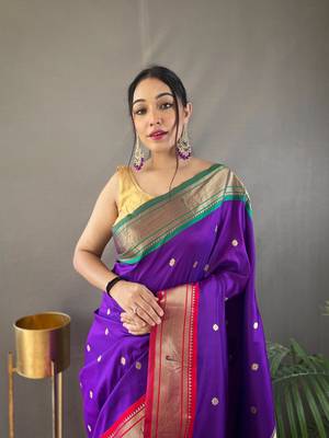 Purple Paithani Silk Blend Saree With Rich Pallu And Contrast Zari Blouse 2