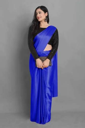 BOLLYWOOD STYLE DESIGNER SATIN SILK SAREE PARTY WEAR SAREE EXCLUSIVE SAREE WITH SEQUENCE WORK BLOUSE (UNSTITCHED)