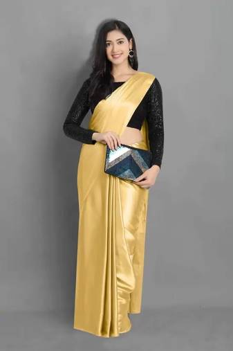 Bollywood Style Designer Satin Silk Saree Party Wear Saree Exclusive Saree With Sequence Work Blouse (Unstitched)