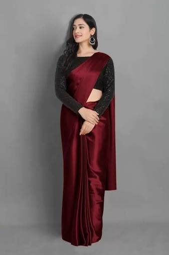 Bollywood Style Designer Satin Silk Saree Party Wear Saree Exclusive Saree With Sequence Work Blouse (Unstitched)