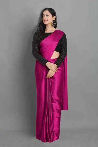 Bollywood Style Designer Satin Silk Saree Party Wear Saree Exclusive Saree With Sequence Work Blouse (Unstitched)