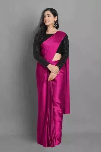 Bollywood Style Designer Satin Silk Saree Party Wear Saree Exclusive Saree With Sequence Work Blouse (Unstitched)