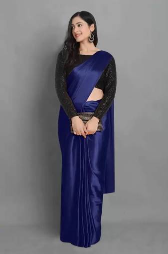Bollywood Style Designer Satin Silk Saree Party Wear Saree Exclusive Saree With Sequence Work Blouse (Unstitched)