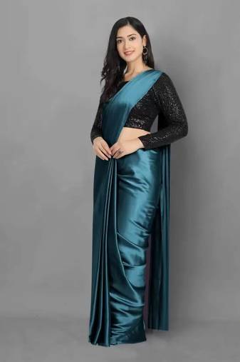 Bollywood Style Designer Satin Silk Saree Party Wear Saree Exclusive Saree With Sequence Work Blouse (Unstitched)