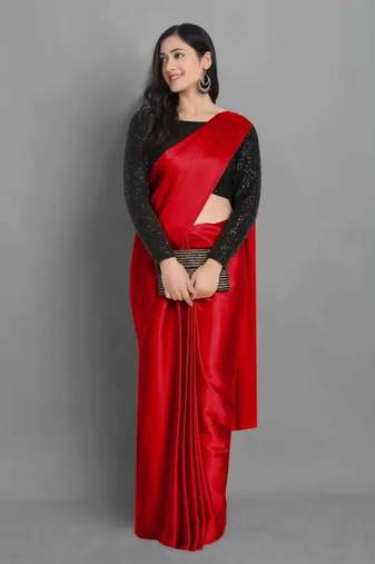 Bollywood Style Designer Satin Silk Saree Party Wear Saree Exclusive Saree With Sequence Work Blouse (Unstitched)