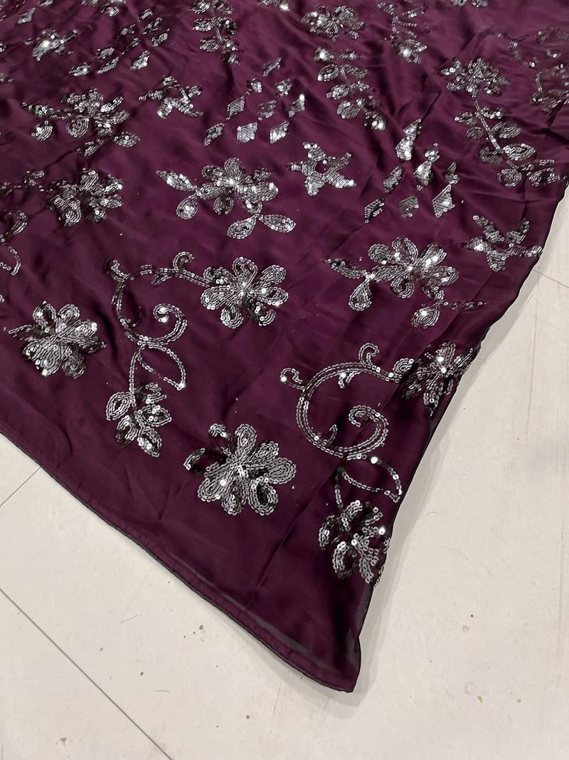 Wine color sequence silk designer saree with  silk sequence blouse