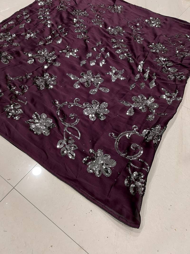 Wine color sequence silk designer saree with  silk sequence blouse