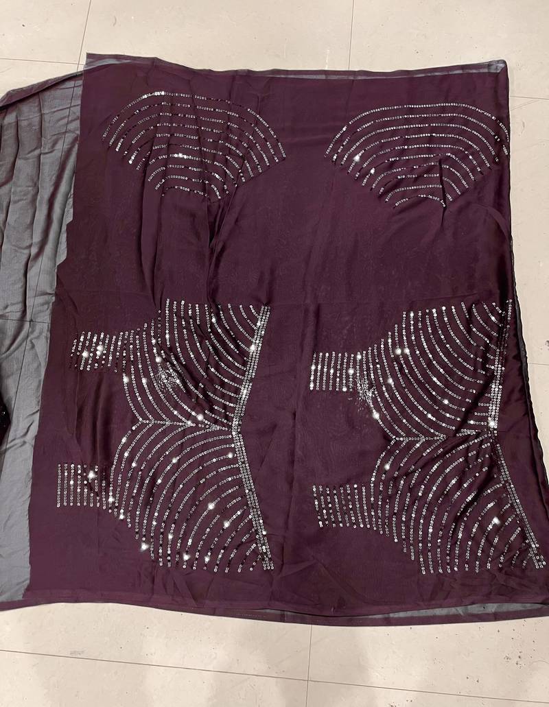 Wine color sequence silk designer saree with  silk sequence blouse