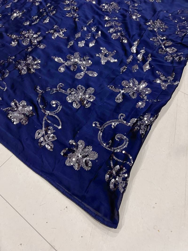Navy blue color sequence silk designer saree with  silk sequence blouse