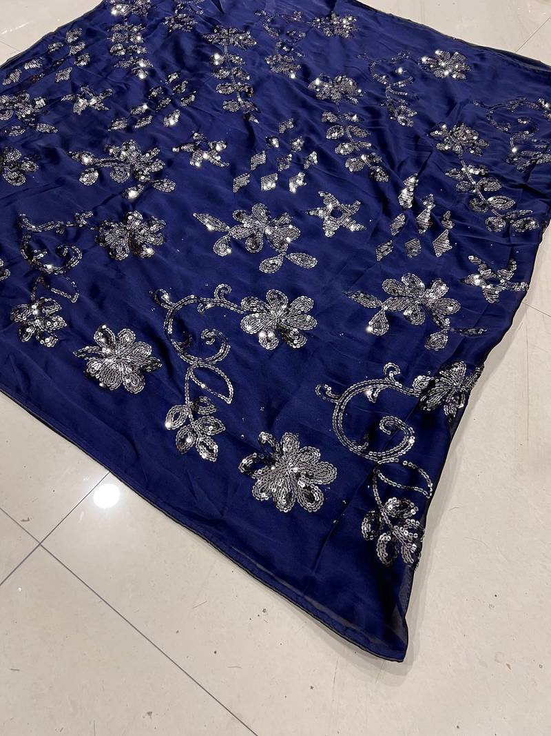 Navy blue color sequence silk designer saree with  silk sequence blouse