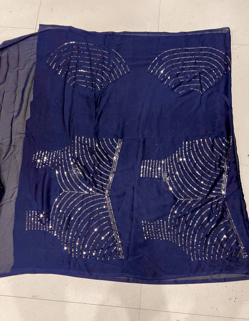 Navy blue color sequence silk designer saree with  silk sequence blouse