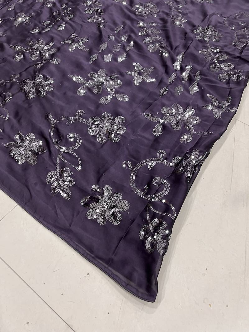 Lavendar Color Sequence Silk Designer Saree With  Silk Sequence Blouse
