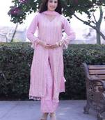 Light Pink Designer Heavy Embroidery Work Faux Georgette Semi Stitched Pant Party Wear Salwarsuit