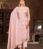 Light Pink  Embroidery  Hand Work Organza Semi Stitched Pant Party Wear Salwarsuit