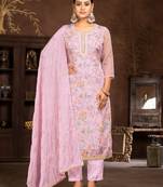 Peach  Embroidery  Hand Work Organza Semi Stitched Pant Party Wear Salwarsuit