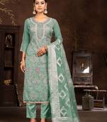 Green  Embroidery  Hand Work Organza Semi Stitched Pant Party Wear Salwarsuit