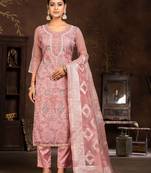 Light Pink  Embroidery  Hand Work Organza Semi Stitched Pant Party Wear Salwarsuit
