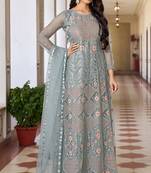 Green Heavy Designer Embroidery Work Net Semi Stitched Pant Party Wear Salwarsuit