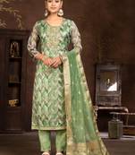 Green Woven Designer  Hand Work Organza Semi Stitched Pant Party Wear Salwarsuit