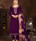 Purple Woven Designer  Hand Work Silk Blend Semi Stitched Pant Party Wear Salwarsuit