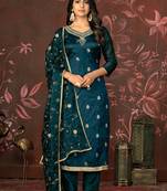 Blue Woven Designer  Hand Work Organza Semi Stitched Pant Party Wear Salwarsuit