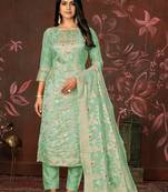 Green Woven Designer  Hand Work Banarasi Semi Stitched Pant Party Wear Salwarsuit