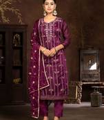 Purple Woven Designer  Hand Work Silk Blend Semi Stitched Pant Party Wear Salwarsuit