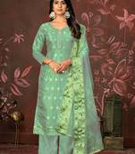 Green Woven Designer  Hand Work Silk Blend Semi Stitched Pant Party Wear Salwarsuit