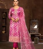 Purple Woven Designer  Hand Work Organza Semi Stitched Pant Party Wear Salwarsuit