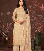 Peach Woven Designer  Hand Work Silk Blend Semi Stitched Pant Party Wear Salwarsuit