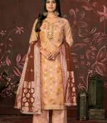 Peach Woven Designer  Hand Work Silk Blend Semi Stitched Pant Party Wear Salwarsuit