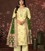 Yellow Woven Designer  Hand Work Silk Blend Semi Stitched Pant Party Wear Salwarsuit