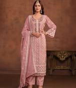 Light Pink Heavy Designer Embroidery Work Organza Semi Stitched Pant Party Wear Salwarsuit