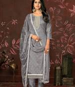 Grey Woven Butti  Hand Work Silk Blend Semi Stitched Pant Party Wear Salwarsuit