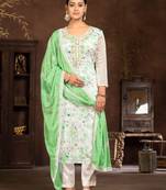 Light Cream Woven Butti  Hand Work Silk Blend Semi Stitched Pant Party Wear Salwarsuit