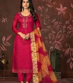 Light Pink Woven Butti  Hand Work Silk Blend Semi Stitched Pant Party Wear Salwarsuit